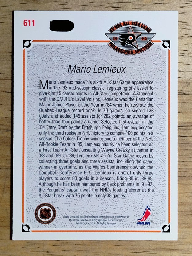 1991-92 Upper Deck #611 Mario Lemieux AS