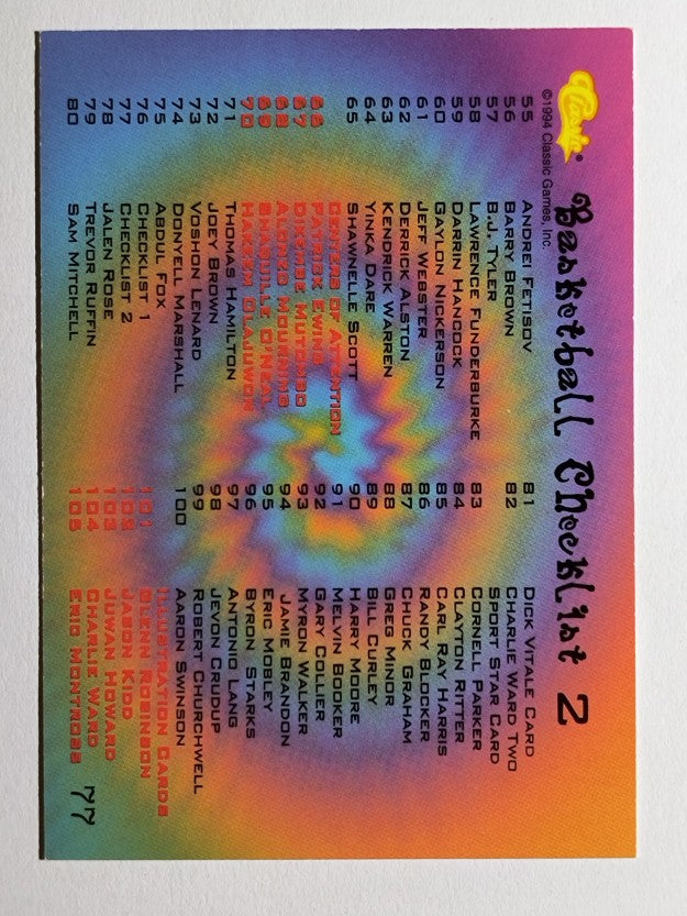 1994 Classic #77 Checklist