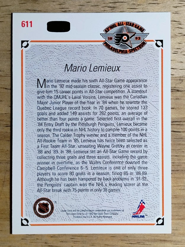 1991-92 Upper Deck #611 Mario Lemieux AS