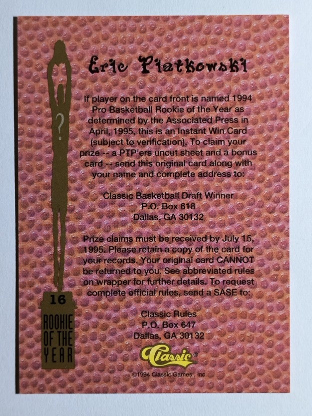 1994 Classic ROY Sweepstakes #16 Eric Piatkowski