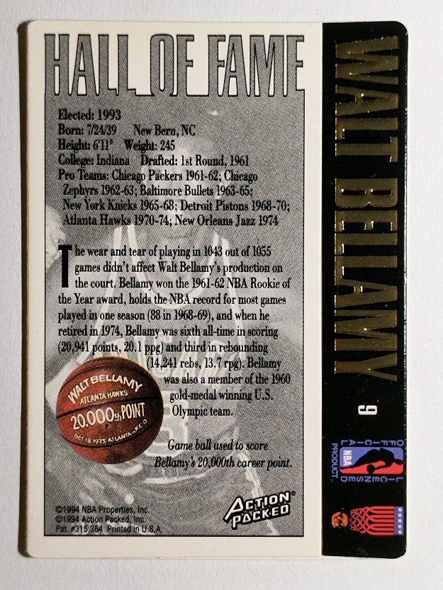 1995 Action Packed Hall of Fame #9 Walt Bellamy