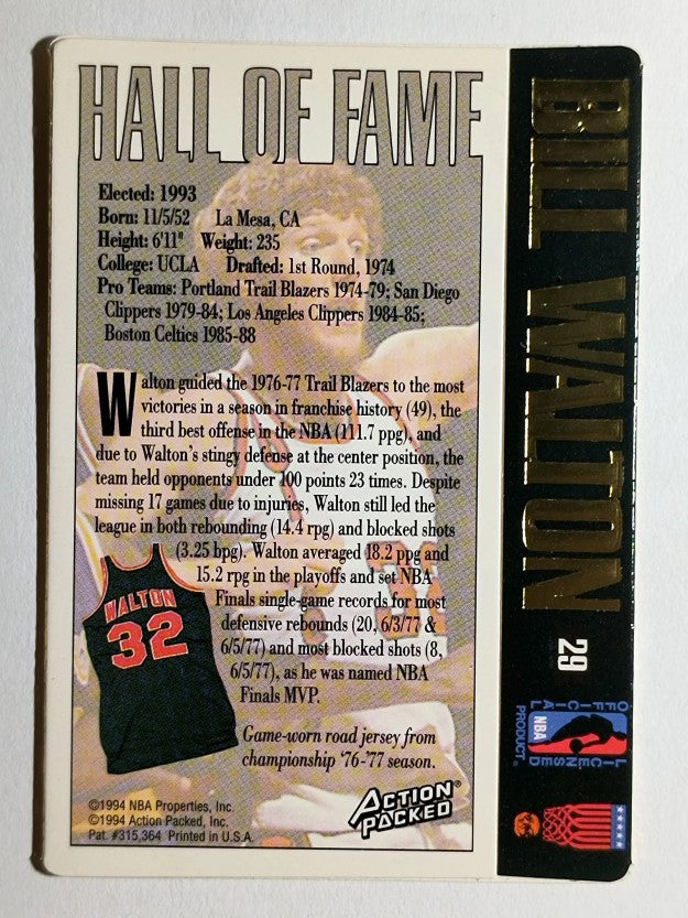 1995 Action Packed Hall of Fame #29 Bill Walton