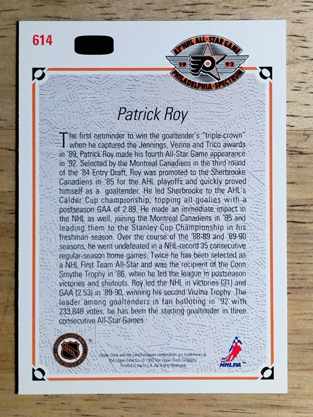 1991-92 Upper Deck #614 Patrick Roy AS