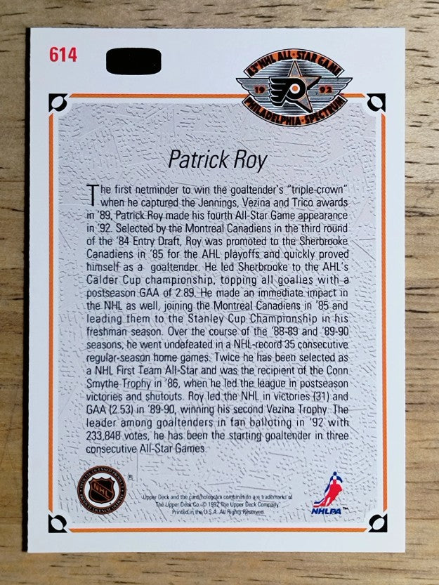 1991-92 Upper Deck #614 Patrick Roy AS