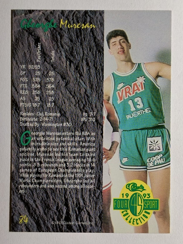 1993 Classic Four Sport #84 Gheorghe Muresan