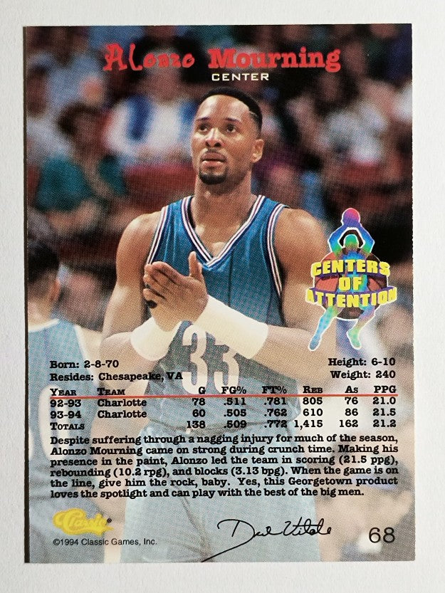 1994 Classic #68 Alonzo Mourning CEN