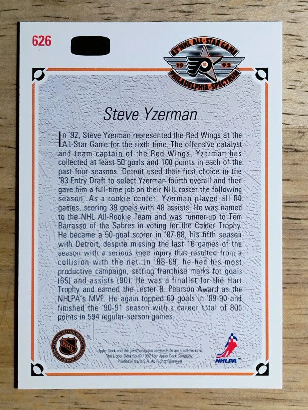 1991-92 Upper Deck #626 Steve Yzerman AS