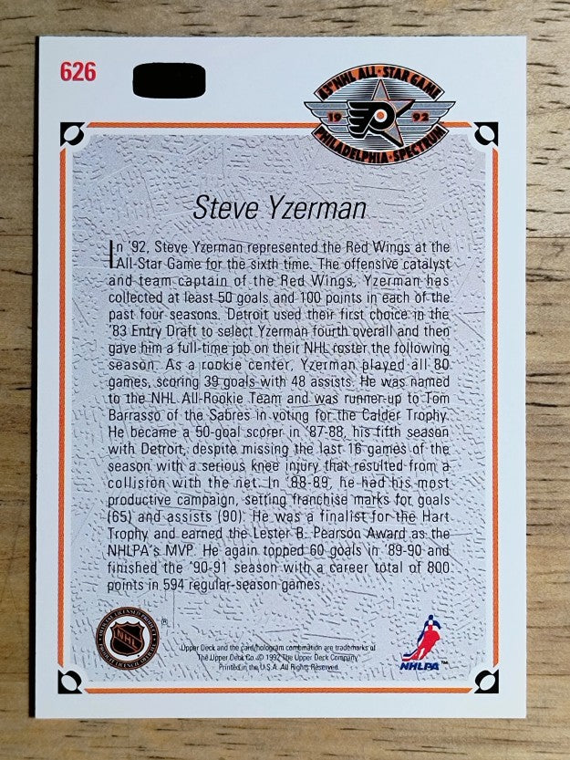1991-92 Upper Deck #626 Steve Yzerman AS