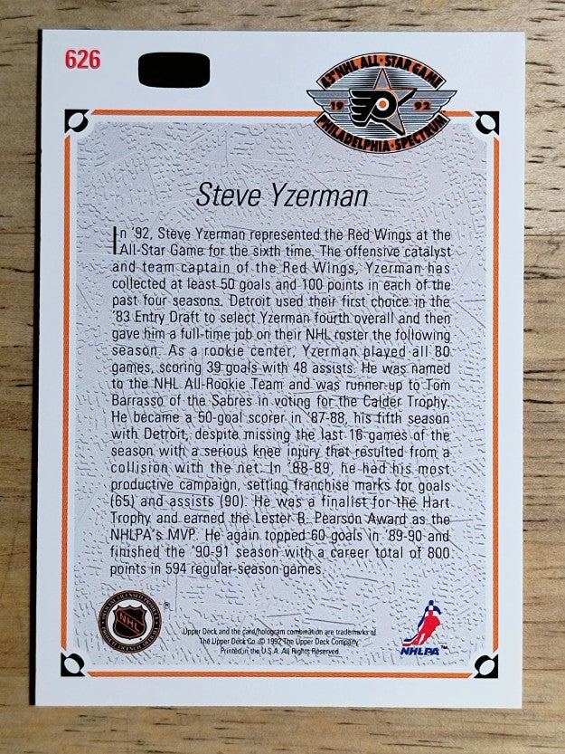1991-92 Upper Deck #626 Steve Yzerman AS