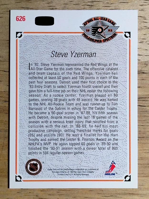 1991-92 Upper Deck #626 Steve Yzerman AS