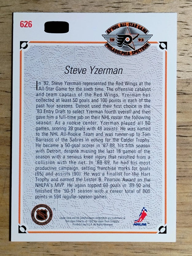 1991-92 Upper Deck #626 Steve Yzerman AS