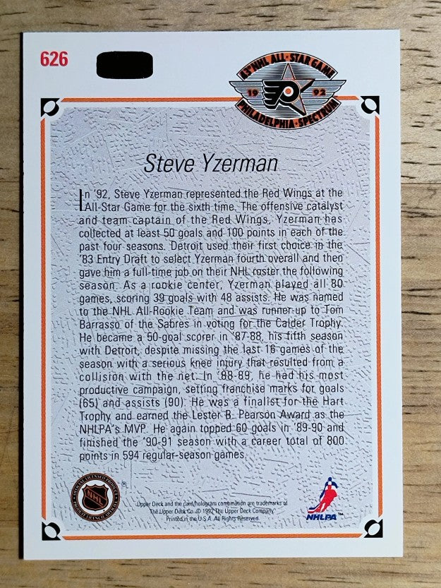 1991-92 Upper Deck #626 Steve Yzerman AS