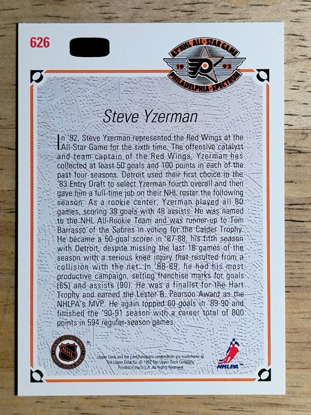 1991-92 Upper Deck #626 Steve Yzerman AS