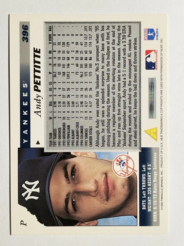 1996 Score #396 Andy Pettitte
