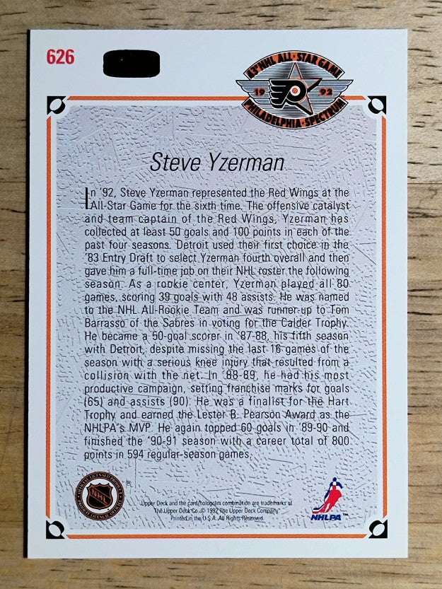 1991-92 Upper Deck #626 Steve Yzerman AS