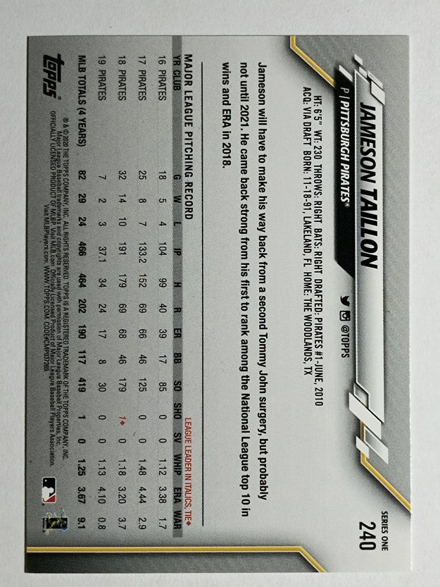 2020 Topps #240 Jameson Taillon