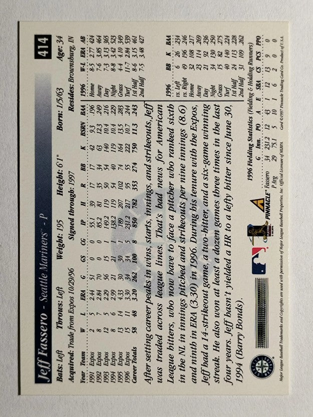 1997 Score #414 Jeff Fassero