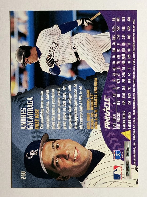 1995 Pinnacle #240 Andres Galarraga