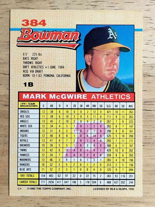 1992 Bowman #384 Mark McGwire