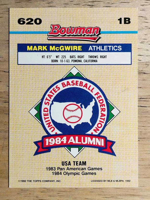 1992 Bowman #620 Mark McGwire FOIL