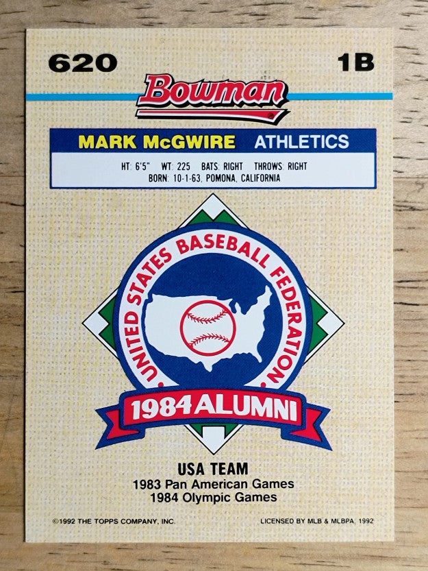 1992 Bowman #620 Mark McGwire FOIL