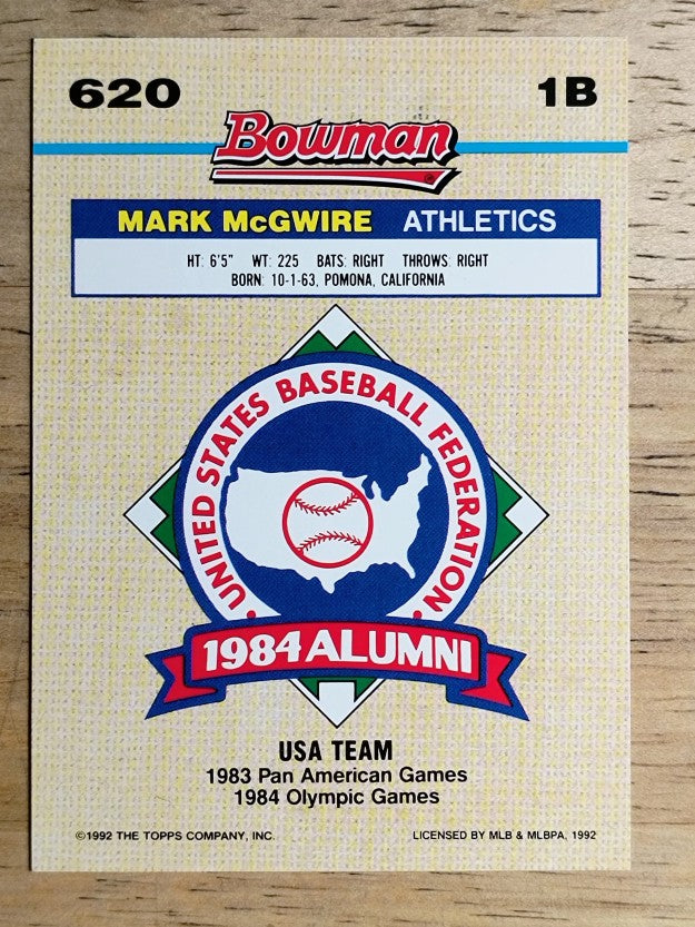1992 Bowman #620 Mark McGwire FOIL