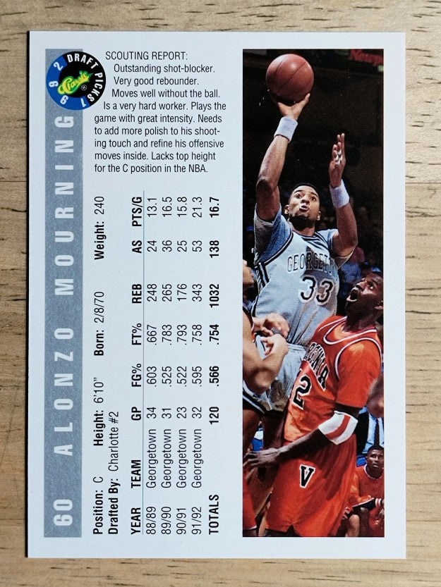1992 Classic #60 Alonzo Mourning