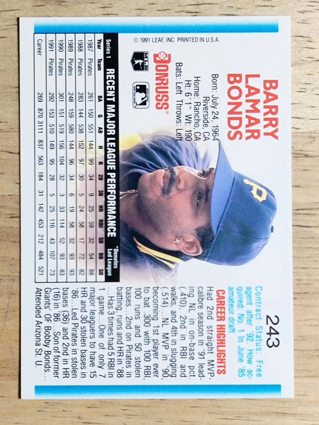1992 Donruss #243 Barry Bonds