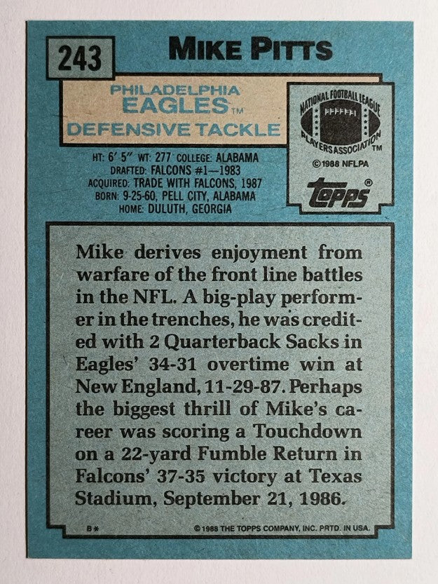 1988 Topps #243 Mike Pitts