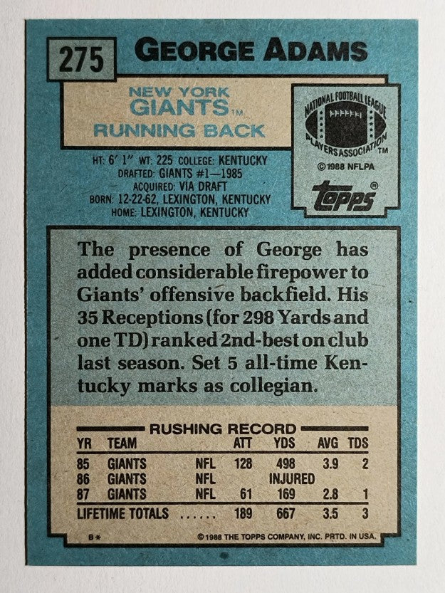 1988 Topps #275 George Adams