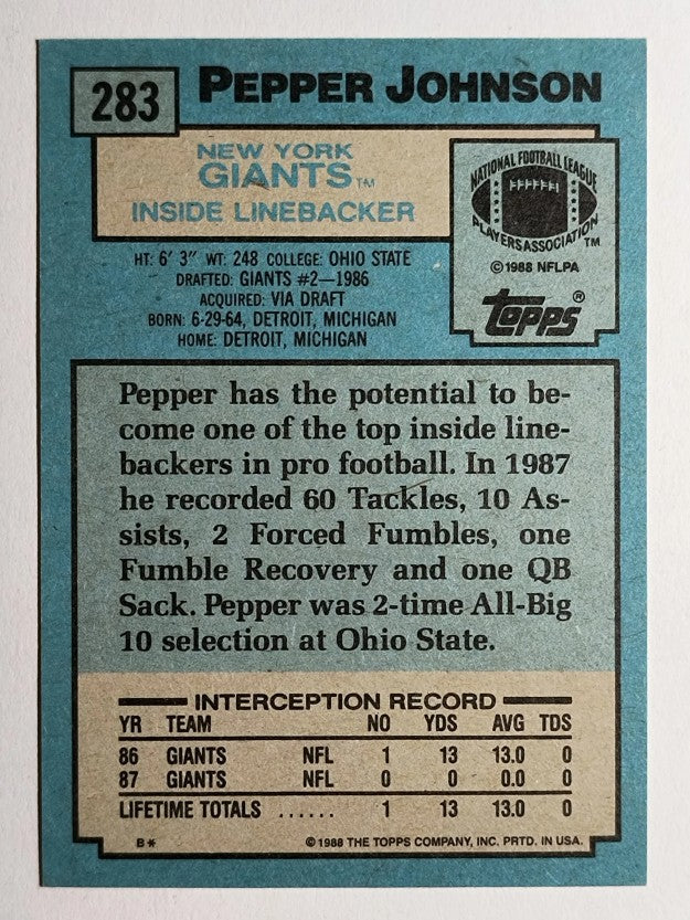 1988 Topps #283 Pepper Johnson