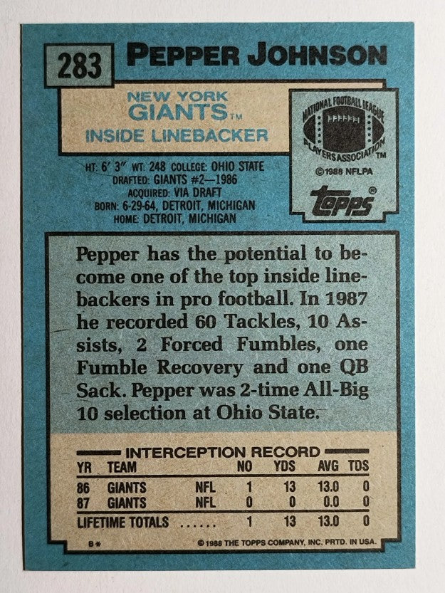 1988 Topps #283 Pepper Johnson