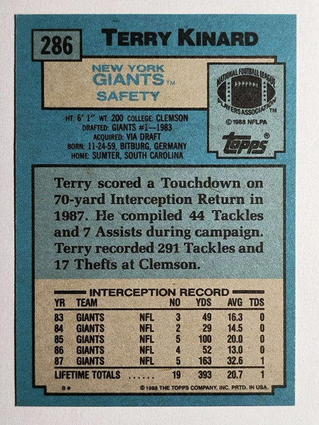 1988 Topps #286 Terry Kinard