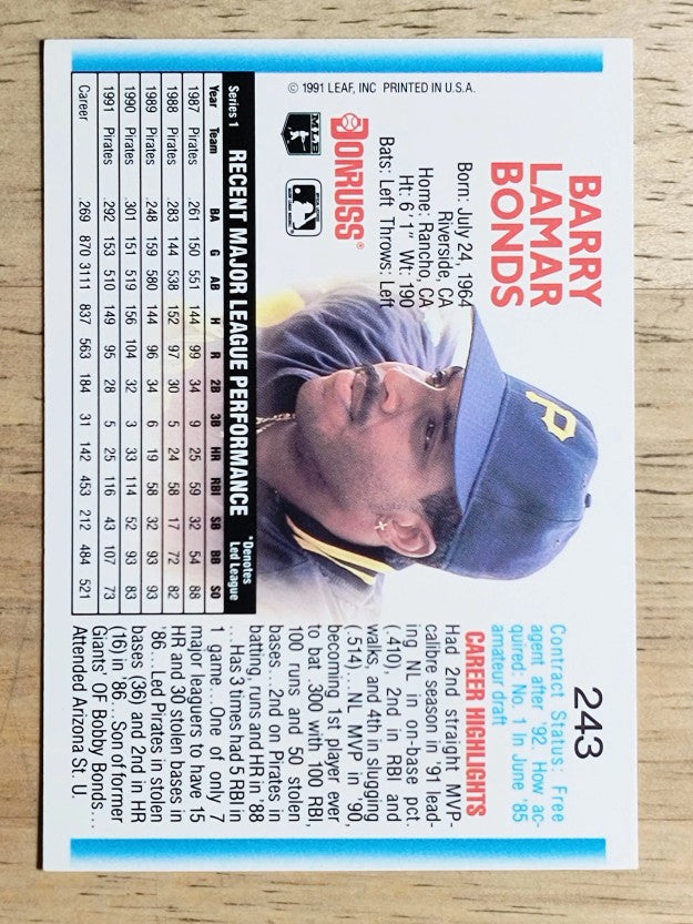 1992 Donruss #243 Barry Bonds