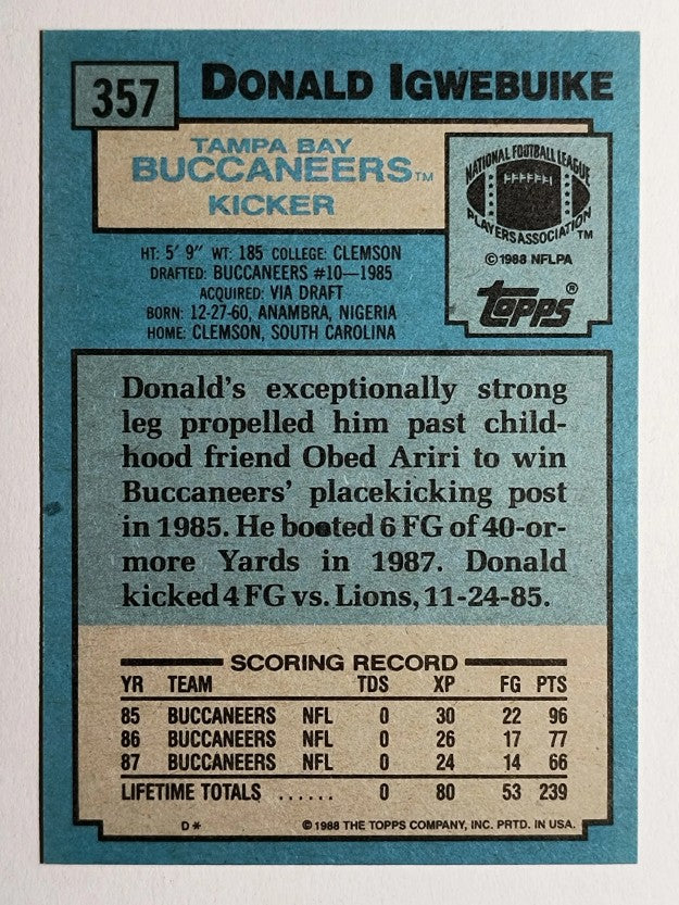 1988 Topps #357 Donald Igwebuike
