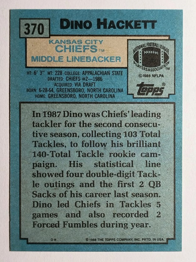 1988 Topps #370 Dino Hackett RC