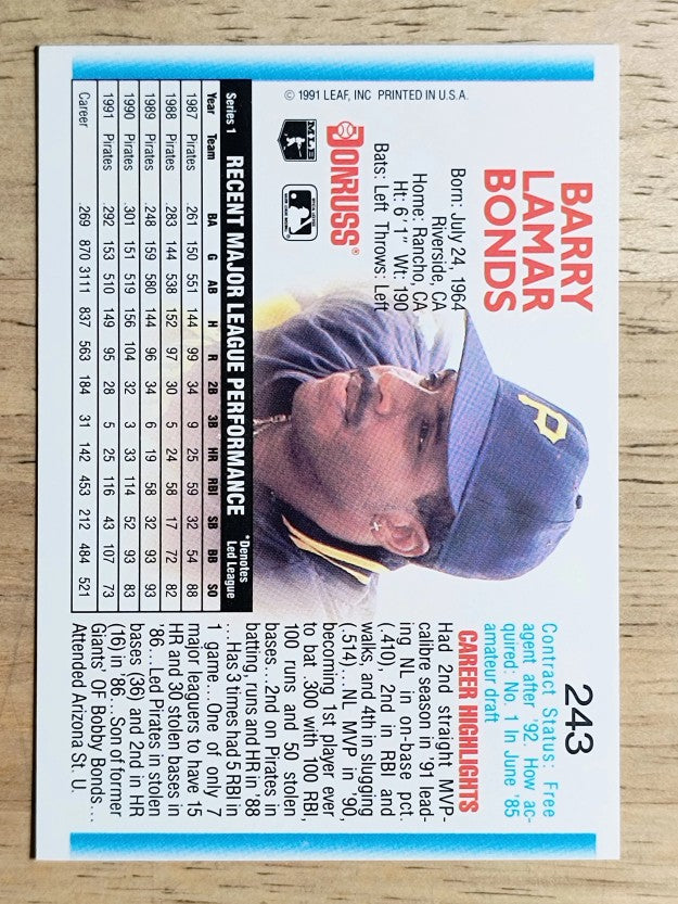 1992 Donruss #243 Barry Bonds