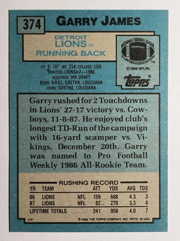 1988 Topps #374 Garry James
