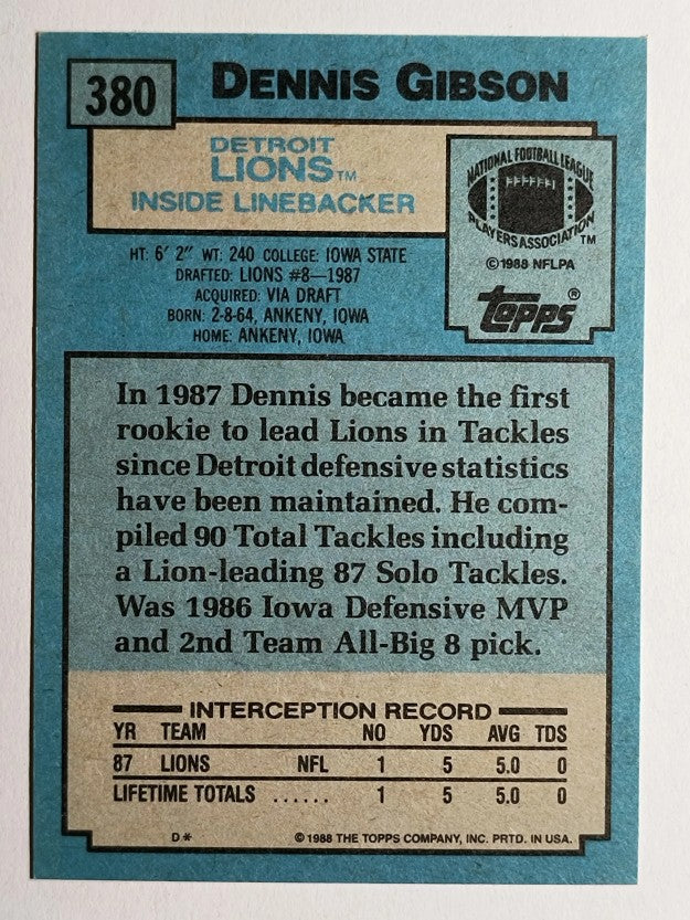 1988 Topps #380 Dennis Gibson RC