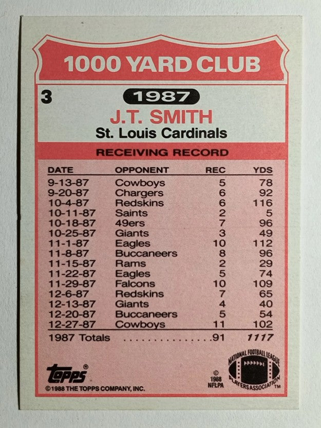 1988 Topps 1000 Yard Club #3 J.T. Smith
