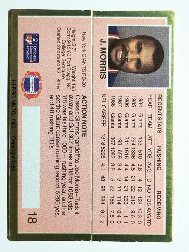 1989 Action Packed Test #18 Joe Morris