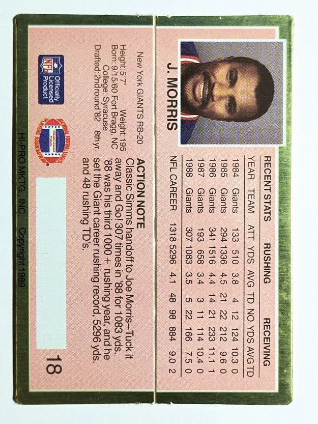 1989 Action Packed Test #18 Joe Morris