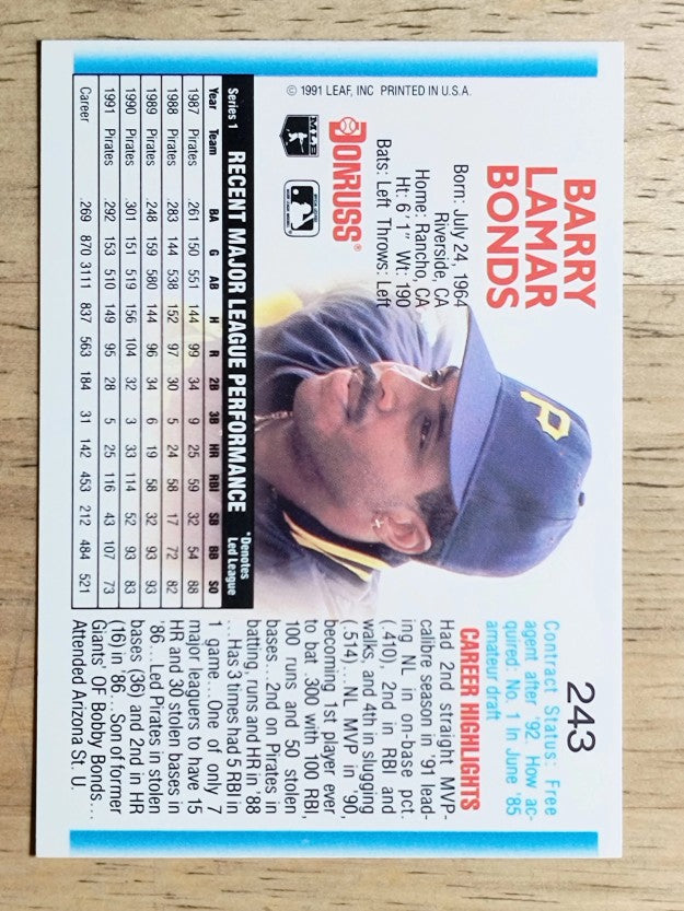 1992 Donruss #243 Barry Bonds