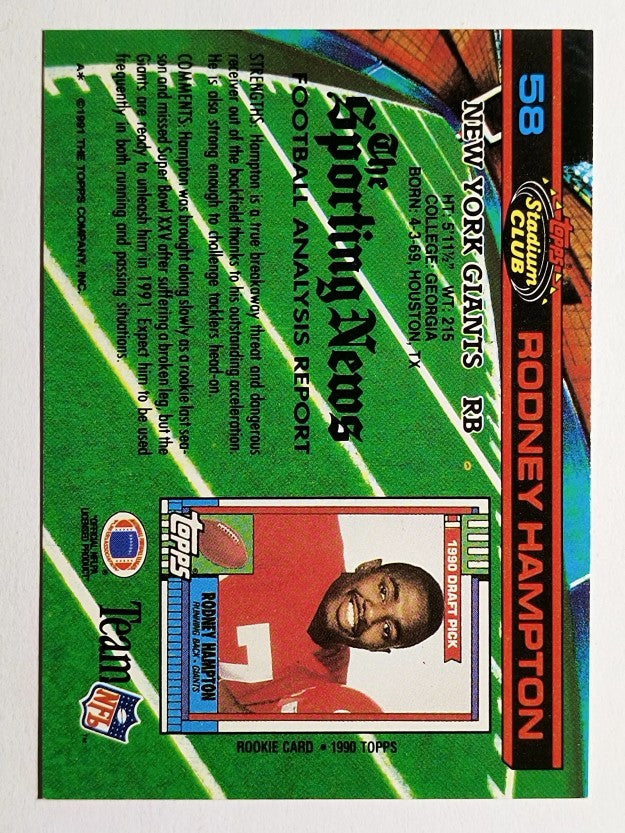 1991 Stadium Club #58 Rodney Hampton