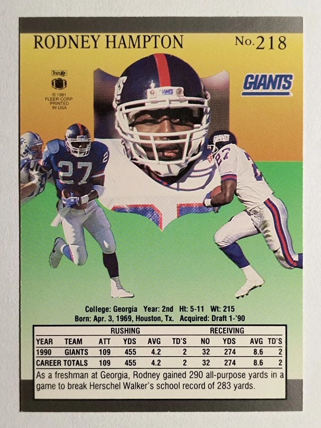 1991 Ultra #218 Rodney Hampton