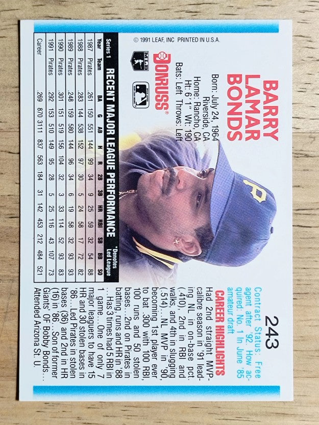 1992 Donruss #243 Barry Bonds