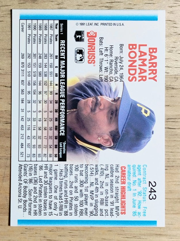 1992 Donruss #243 Barry Bonds