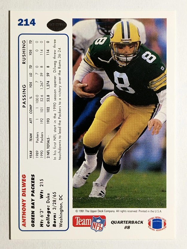 1991 Upper Deck #214 Anthony Dilweg