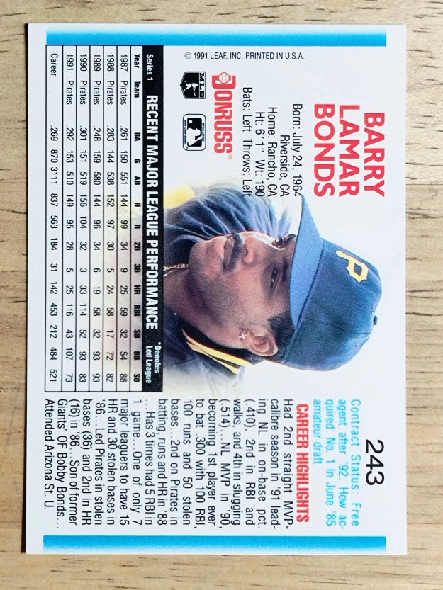 1992 Donruss #243 Barry Bonds