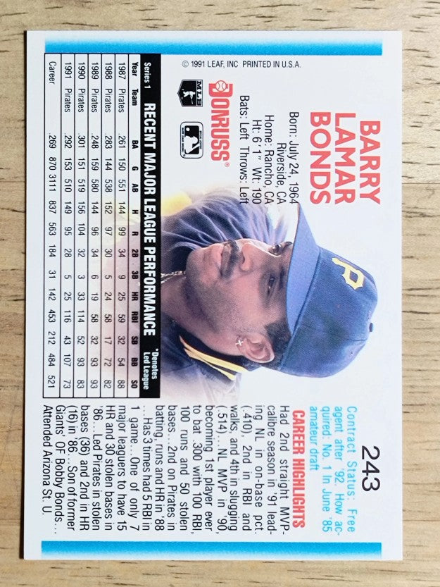 1992 Donruss #243 Barry Bonds